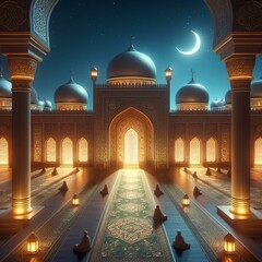 Fototapeta na wymiar mosque in night with moon