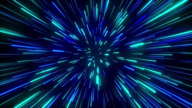 Infinite futuristic background with vibrant and wonder lights. Metaverse concept. Neon line zoom meteor space ping green blue theme