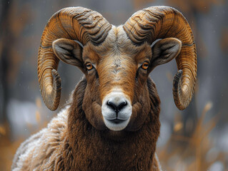 A majestic ram stands tall its powerful horns a testament to natures strength