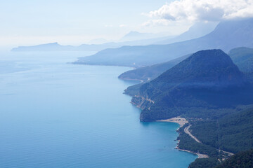 Fototapeta na wymiar Aerial drone view of the sea and mountains - coastline near Antalya (Turkey)