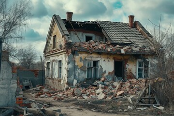 Abandoned House With Pile of Rubble