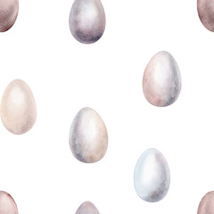 Watercolor seamless pattern with Easter eggs. Set of pastel color eggs hand drawing watercolor illustrations in minimalist style. Decorative elements isolated on white background for Easter designs