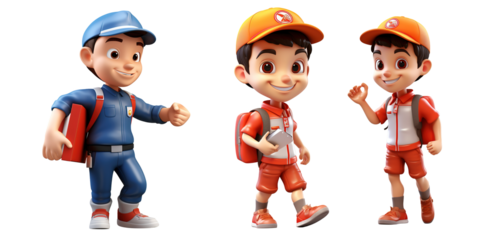 A 3d cartoon style delivery boy on transparent png background