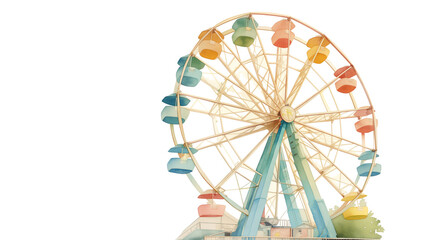 Watercolor vintage ferris wheel isolated on white background. Hand drawn illustration.