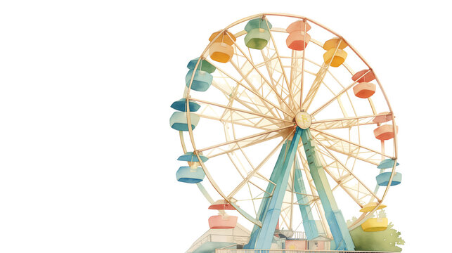 Watercolor vintage ferris wheel isolated on white background. Hand drawn illustration.