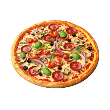 3d render cartoon style pizza on transparent png background