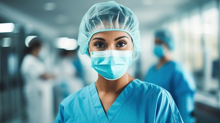 medical nurse wearing mask in hospital room background illustration