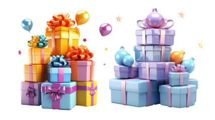 3d birthday gifts on transparent png background