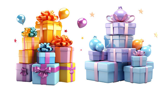 3d birthday gifts on transparent png background