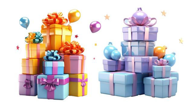 3d birthday gifts on transparent png background