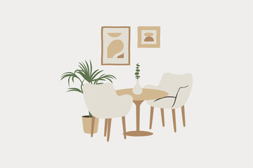 Small Dining Room in Modern Style Vector Illustration