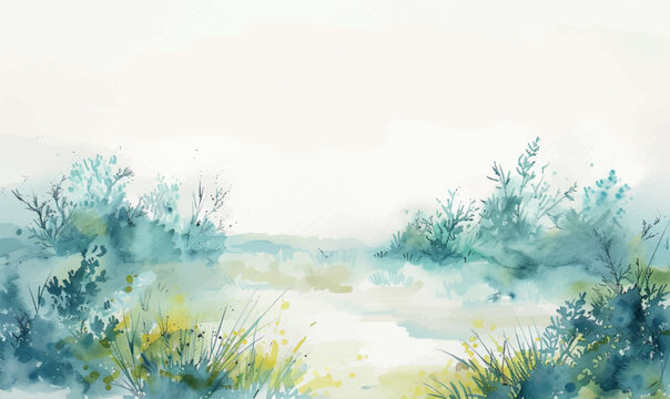 watercolor spring landscape with grass