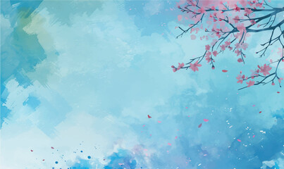 abstract watercolor background with spring pink flowers