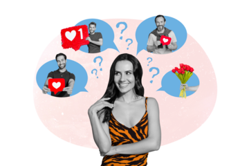 Exclusive magazine picture sketch collage image of stunning lady having mane admirers isolated painting background