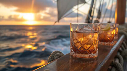 glass of whiskey on a boat
