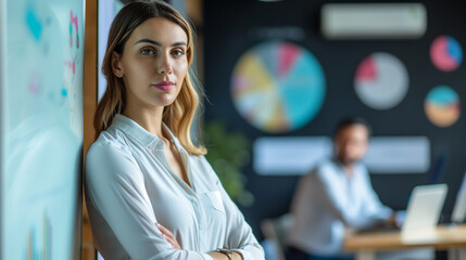 Naklejka premium Businesswoman with Data Analysis Charts.