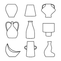 Outline vases and amphora collection, vector linear. Vase pottery, ancient pot greek illustration