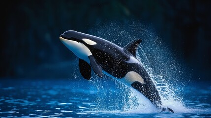 Obraz premium Orca Jumping in Deep Blue