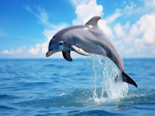 Jumping Dolphin on Blue Background