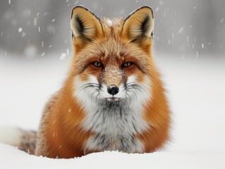 Fototapeta premium Red Fox in Snow White Background