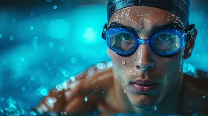 Fototapeta premium Blue Swimmer at Starting Block