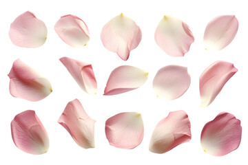 elegant collection of soft pink flower petals isolated on a white or transparent background  - obrazy, fototapety, plakaty