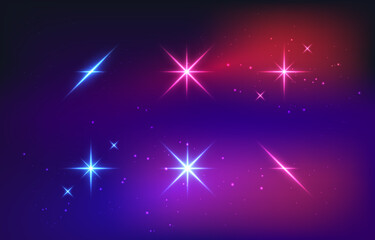 Fototapeta na wymiar 3d Glow Neon Effect Stars Collection