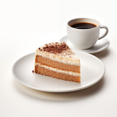 piece of cake with coffee isolated on white