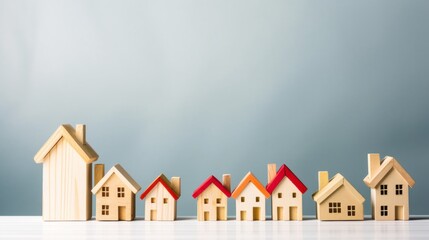 Miniature wooden houses on table: creative real estate concept for 2024 celebrations