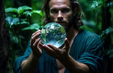 Holding a Crystal Ball Revealing a Lush Forest