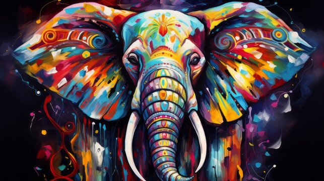 Vibrant elephant art: stunning colorful painting with abstract background - perfect for creative projects! | adobe stock
