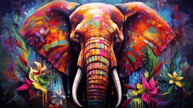 Vibrant elephant art: stunning colorful painting with abstract background - perfect for creative projects! | adobe stock