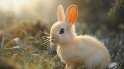 Little yellow rabbit sitting in the forest
