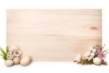 Empty wooden board with Easter details isolated on white background Generative Ai