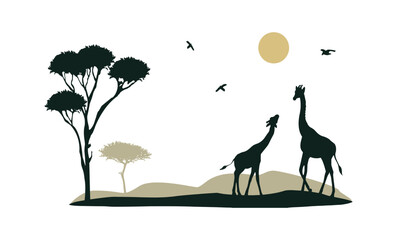 african savannah and giraffes vector vector