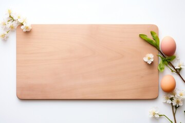 Empty wooden board with Easter details isolated on white background Generative Ai