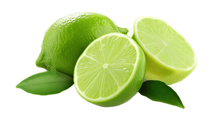 Fresh green lime slices on transparent background