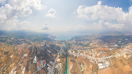 Isthmia, Greece. Corinth Canal. Summer day. Cloudy weather. Summer. Aerial view