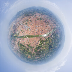 Florence, Italy. General view of the city on a sunny day. Arno River. 360 degree aerial panoramic...