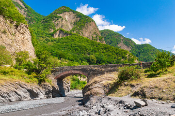 Old stone bridge named Ulu Korpu was built in the 18th century near Ilisu village, northwest Azerbaijan