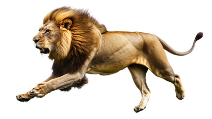 running lion isolated on transparent background