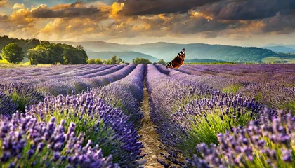 Foto op Canvas Lavender field with butterfly © Ümit