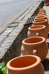 Clay pots in a row