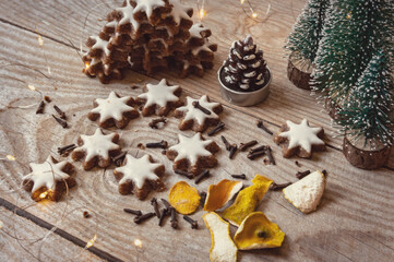 Christmas gingerbread on a wooden table