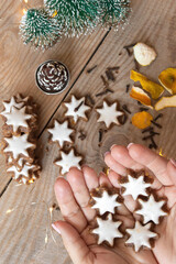 Christmas sweet gingerbread in hands