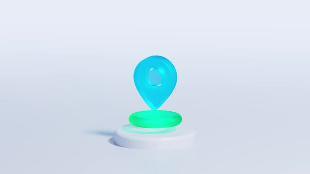 animation of 3d translucent navigation pin icon. White background, minimalistic, isolated