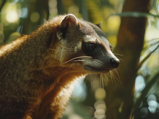 Obraz premium Close up of curious coati in the trees