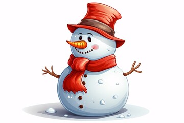a snowman with a red scarf and a hat