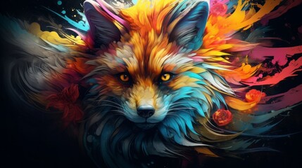 Vibrant fantasy animal illustration: captivating colorful painting with abstract elements - perfect...