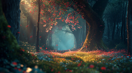 Ethereal Fantasy Forest with Arching Trees.